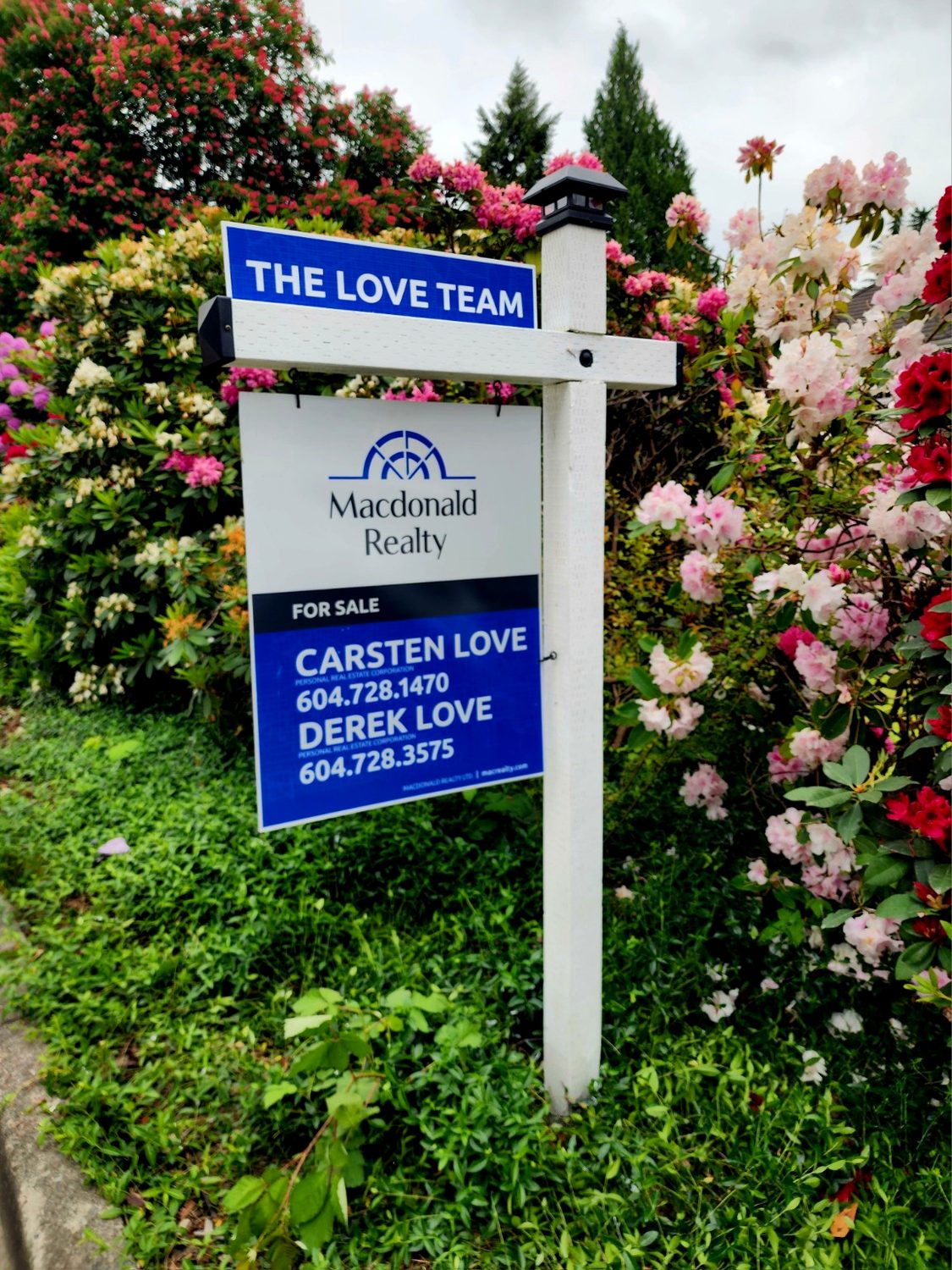 White real estate sign post installation