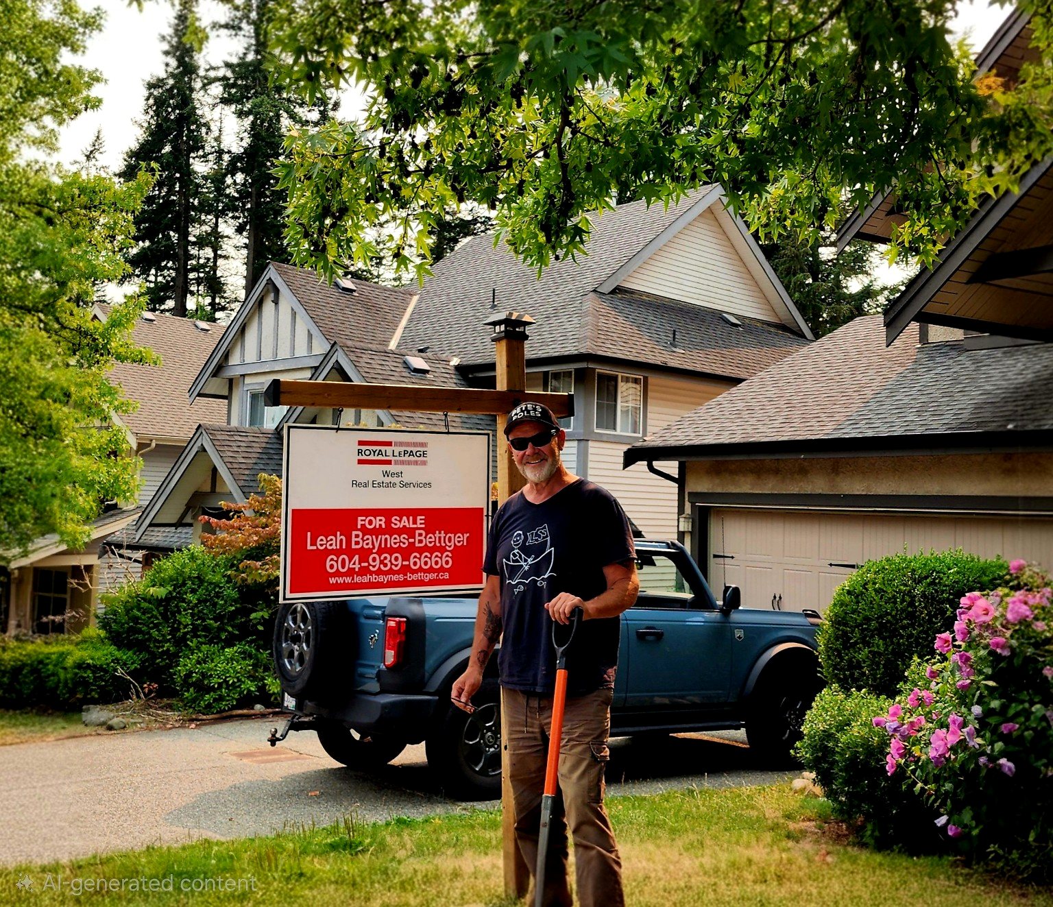 Peter from Pete's Poles beside a freshly installed wooden real estate sign post